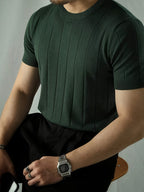 Men's Solid Rib-knit Top - Olive Green Color