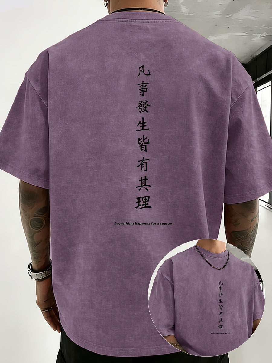 Drop Shoulder Retro Washed Double-Sided Print T-Shirt, Exclusive to Fashionable People, Loose And Comfortable High-Quality Pure Short Sleeves, a Must-Have Top for Street Fashion - Dark Violet