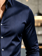 Vintage Money Suit Men'S Pinstripe Shirt - Navy Style, Button-Up Collar Suitable for Business, Office, And Casual Wear, Machine Washable - Shirt with Vertical Stripes, Regular Fit, Long Sleeve, Button-Up Shirt - Mixed colors