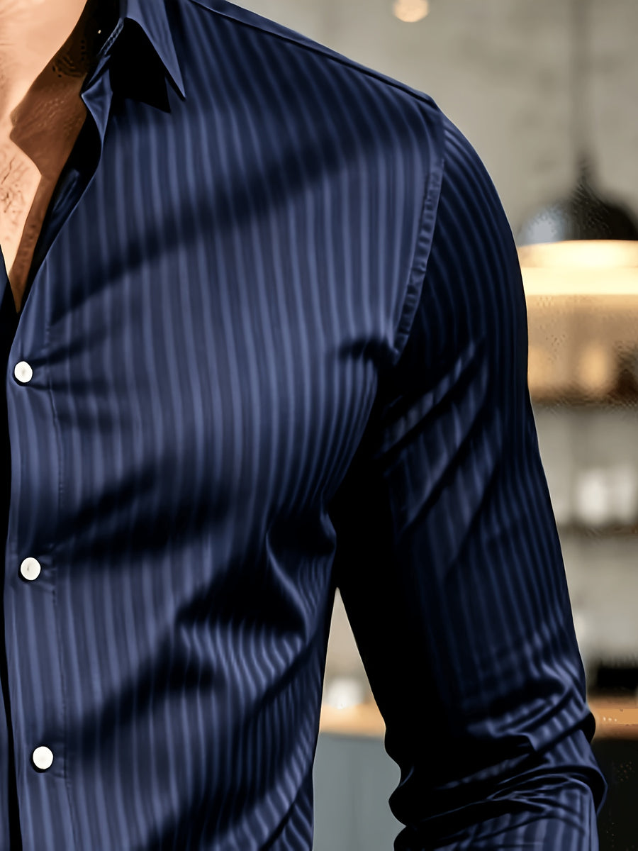 Vintage Money Suit Men'S Pinstripe Shirt - Navy Style, Button-Up Collar Suitable for Business, Office, And Casual Wear, Machine Washable - Shirt with Vertical Stripes, Regular Fit, Long Sleeve, Button-Up Shirt - Mixed colors