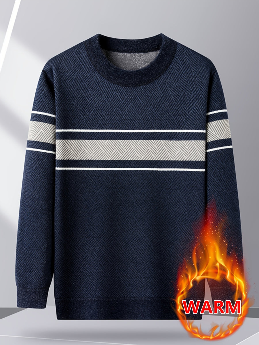 Minimalist Urban -Lined Crew Neck Knit Sweater for Warmth and City Casual Style - Shangqing