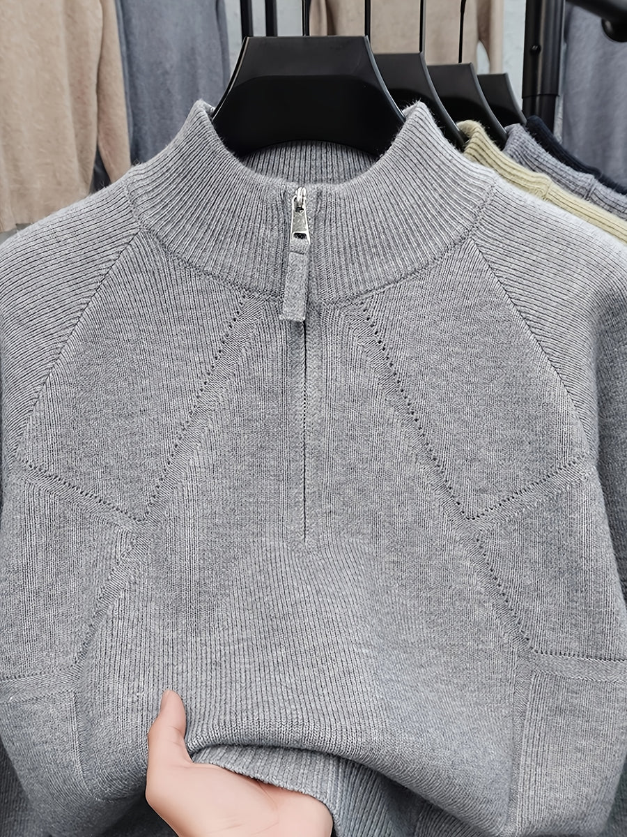 Men's Autumn/Winter Half-Zip Stand Collar Sweatshirt, Stylish and Versatile for a Well-Put- Together Look - Light Grey