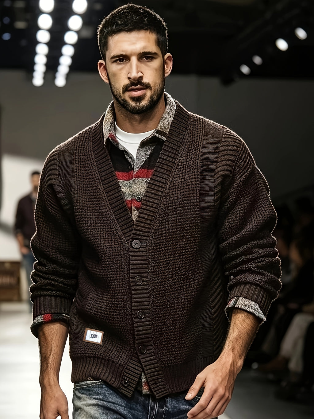Men's Chunky Knit Sweater Cardigan, Loose Fit Slouchy Style, Japanese Vintage Heavyweight Knit Cardigan - Coffee Brown