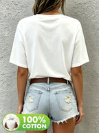New Round Neck Short Sleeve T-Shirt, Comfortable Breathable Fashion Women'S Round Neck Short Sleeve T-Shirt, Casual Elegant Clothing, Spring Summer Elegant Fashion - White