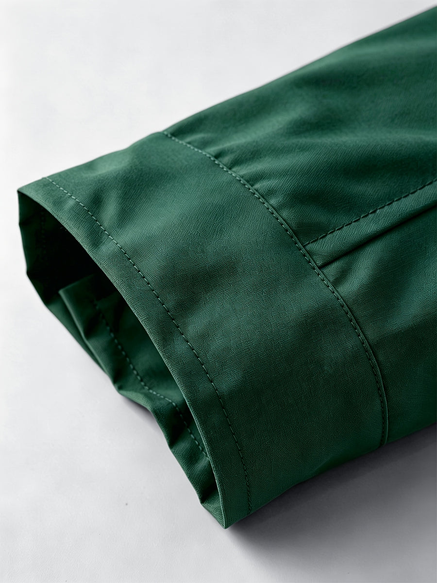 Men'S Solid Color Stand-Collar Jacket, Street Casual Campus Outing Style, Lightweight Windproof Practical Fabric, Minimalist All-Match Cargo Style, Spring/Autumn Standard Fit - 637 - Green