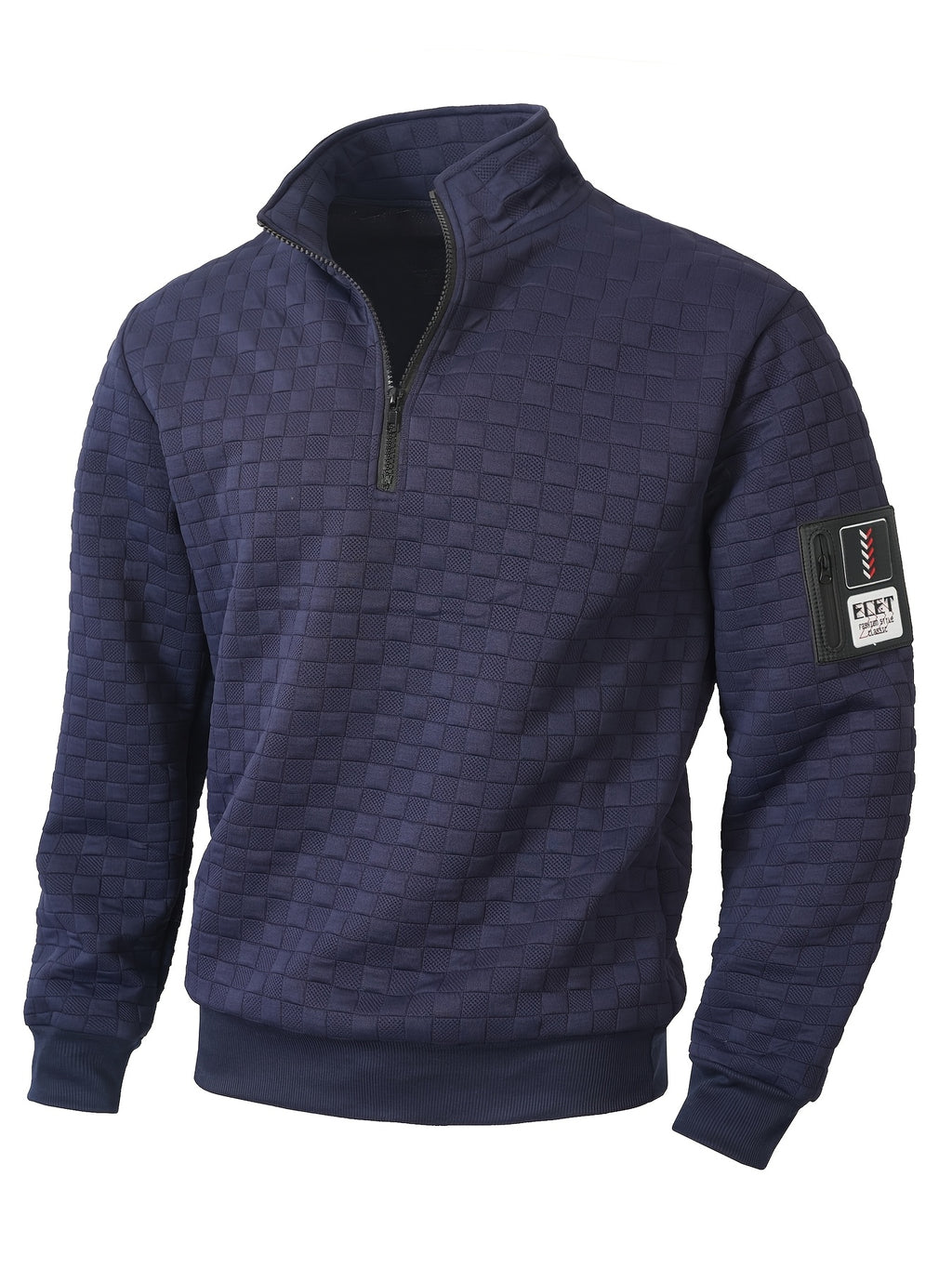Autumn Men'S Waffle Half-Zip Stand Collar Sweatshirt, Casual Loose Textured Pullover Top Jacket, Gift for Husband Or Father - Navy Color
