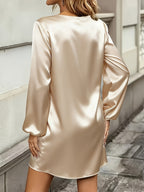 New Section Versatile Easy High-End Elegant V-Neck Solid Color Dress - Apricot
