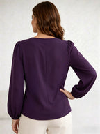 Princess Sleeve Loose Top 2026 Summer New Arrival Women's Versatile Top, Hollow V-Neck Long Sleeve Women's Shirt, French-Style Vintage Puff Sleeve Blouse, Maillard Style Versatile Elegant Top, French-Style Vintage Style, Maillard Casual Style - Purple