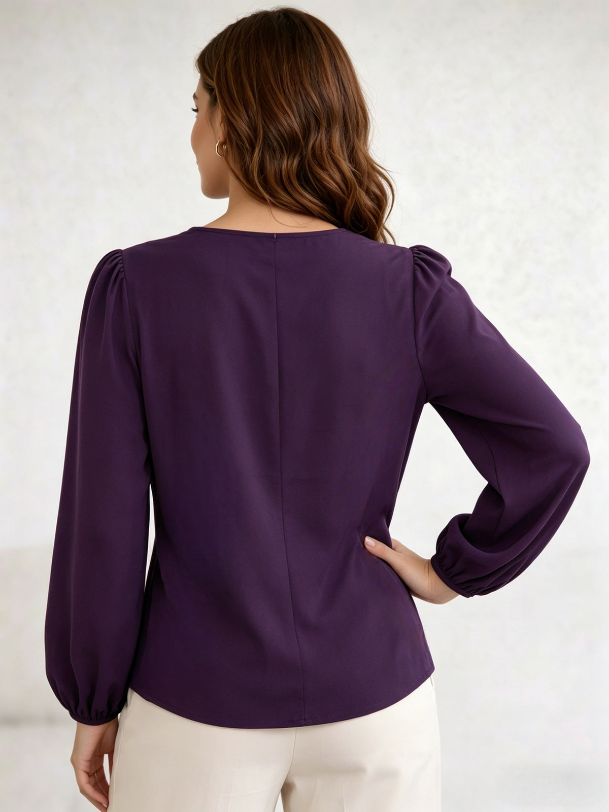 Princess Sleeve Loose Top 2026 Summer New Arrival Women's Versatile Top, Hollow V-Neck Long Sleeve Women's Shirt, French-Style Vintage Puff Sleeve Blouse, Maillard Style Versatile Elegant Top, French-Style Vintage Style, Maillard Casual Style - Purple