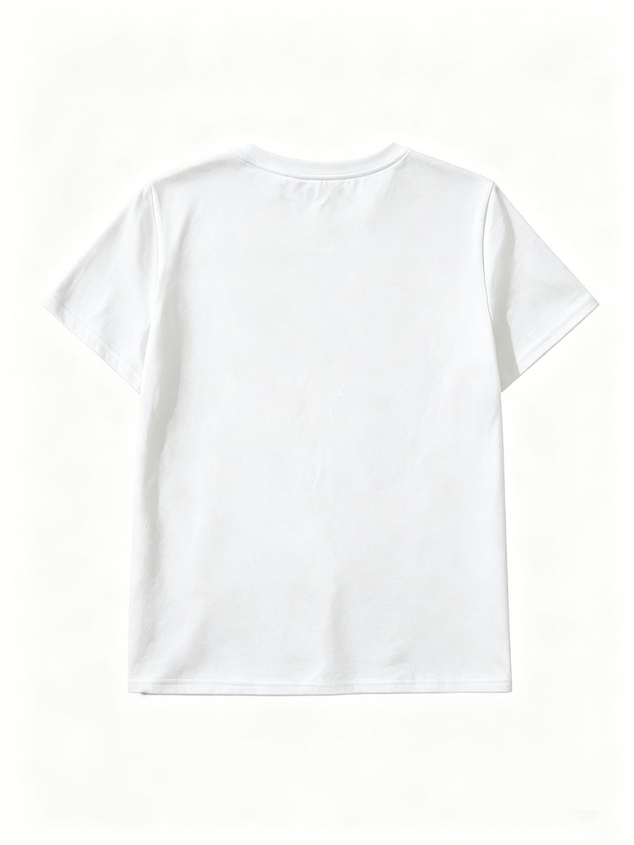 Women'S Short-Sleeved Crew Neck T-Shirt - Breathable Letter Print Top, No Bra Pad Design Suitable for Size S And Daily Casual Wear, Machine Washable Crew Neck Shirt Elegant Special Line Shirt, Essential for Daily Wear - White