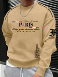 Men's Casual Streetwear Sweatshirt with Black and Red Striped Letter Print - Khaki