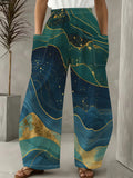[Printed Design-Not Textured] Women'S Fashion Trousers, Abstract Fluid Art Design with Golden Accents, Layered Wave Pattern, Elegant Modern Style, Suitable for Daily Wear, Evening Parties, And Work, Adding Luxury And Depth to Outfits - Mixed colors
