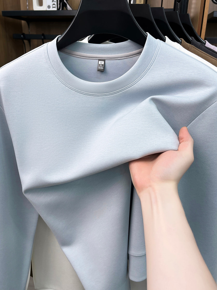 Spring And Autumn High Quality Round Neck Long Sleeve Base Layer Versatile Casual Solid Color Men'S Sweater, Home Casual Inner Wear Skin-Friendly Warm Multi-Color Available Men'S Top, Durable Comfortable Pullover LS3351 - Light Blue