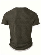 Men'S Fashion Men'S Top, Spring Summer Casual Textured Ribbed Fabric Contrast Color Patchwork Round Neck Short Sleeve Men'S Henley Shirt - Green