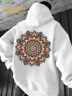 Men's "Mandala" Print Hooded Sweatshirt - Relaxed Fit, Simple and Distinctive Design, Loose Cut for Comfort and Style, Machine Washable Casual Pullover for Autumn/Winter, Suitable for Casual Wear, Hooded Sweater, Winter Apparel, Fashionable Design - White