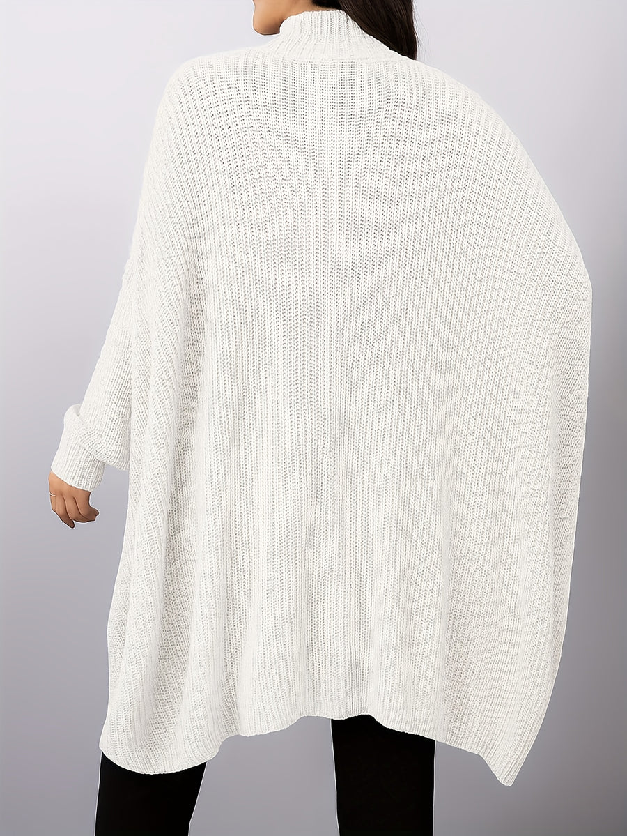 Plus Size, Plus Size Women's Batwing Sleeve Solid Open Front Cardigan - White