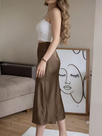 Spring/Summer New Satin Chiffon Multi-Button Women's Skirt - Coffee Color