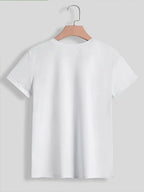 Women'S White T-Shirt with Blue Retro Graphic Prints, Featuring "LIMITED EDITION", "ORIGINAL" And ESTD 1973 Lettering Designs, Made of Fabric, Multiple Specifications Available, Ideal for Daily Casual Wear And Weekend Outings - White