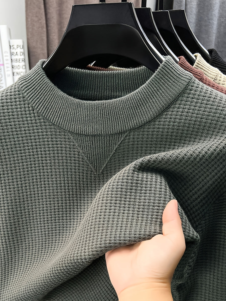 Men's Waffle Knit Half-Turtleneck Base Layer, a Low-cut Half-turtleneck That Doesn't Constrict the Neck, Providing Moderate Warmth, Suitable for Both Business Attire and Casual Daily Wear - SINBOS - Green
