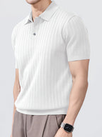 Sophisticated Casual Men'S Ice Cool Knit Polo Shirt Men'S Round Neck Bad Boy Style Short Sleeve Summer Trendy Brand POLO Shirt Lapel Top - White