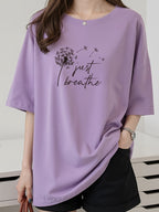 2W104 M-2XL T-Shirt Women Clothes Blouse T-Shirt Crop Top Basic Essentials Korean Style Internet T-Shirt Blouse Clothes Oversize Round Neck Men - Purple