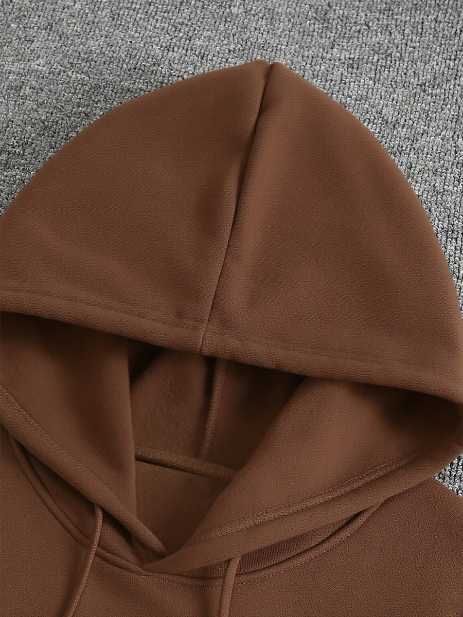 Autumn Winter Men'S Fleece-Lined Hooded Sweatshirt, Double Branch Black Rose Print, Fashionable Casual Wear for Daily, Casual, Gatherings, Parties, Outdoor Sports, Men'S Warm Hooded Top - Coffee Color