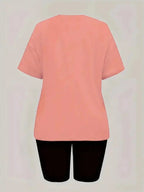 Women'S Disney-Themed T-Shirt Set Featuring a Casual Round Neck And Short Sleeves with a Winnie The Pooh Print, Perfect for Everyday Wear Or As a Gift. Ideal for Daily Outfits, Trendy Casual Wear - Peach