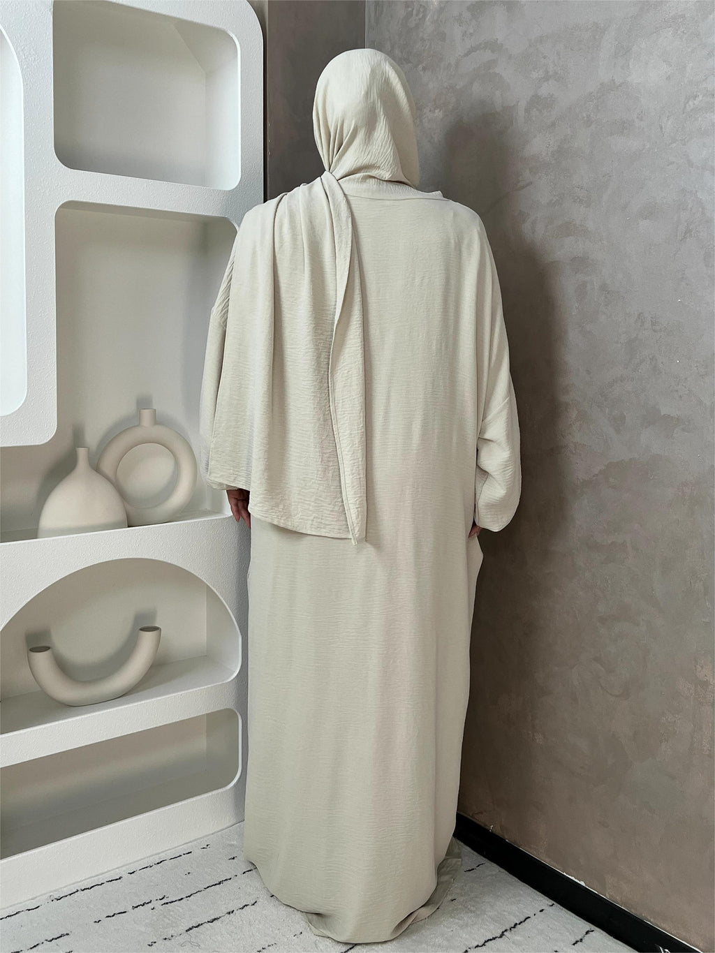 IRONFREE Elegant Crepe Hooded Abaya Hijab with Attached Scarf & Pockets - Modest Long Sleeve Full Coverage Prayer Dress, Machine Washable Medium Stretch Solid Color All-Season Traditional Muslim Women's Clothing, Muslim Clothes, Modest Apparel, Medium - Apricot