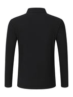 Autumn Men's Polo Shirt, Half-Button Henry Collar Long Sleeve Top with Simple Chest Pocket, Suitable for Business, Office, and Daily Wear - Black