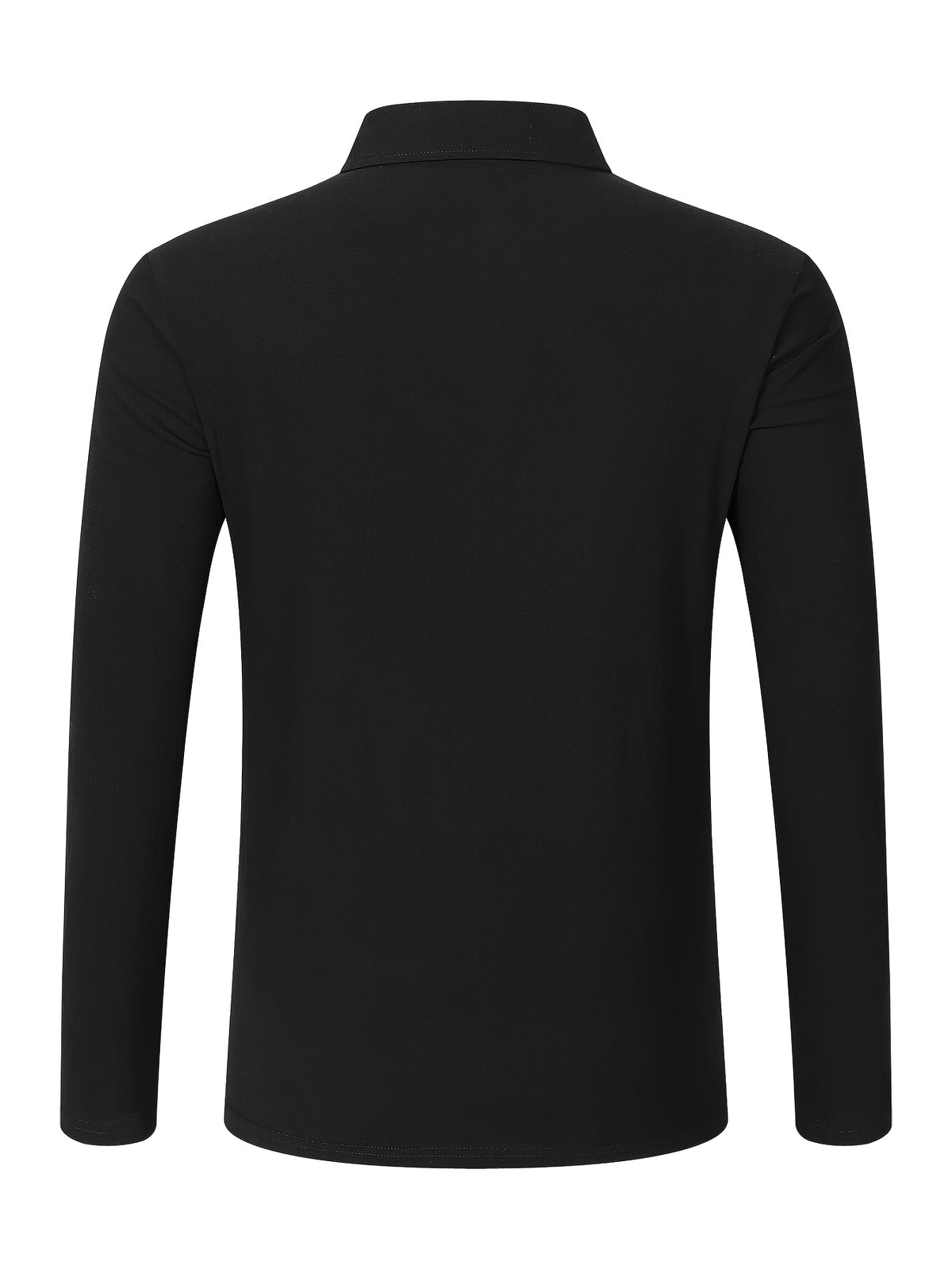 Autumn Men's Polo Shirt, Half-Button Henry Collar Long Sleeve Top with Simple Chest Pocket, Suitable for Business, Office, and Daily Wear - Black