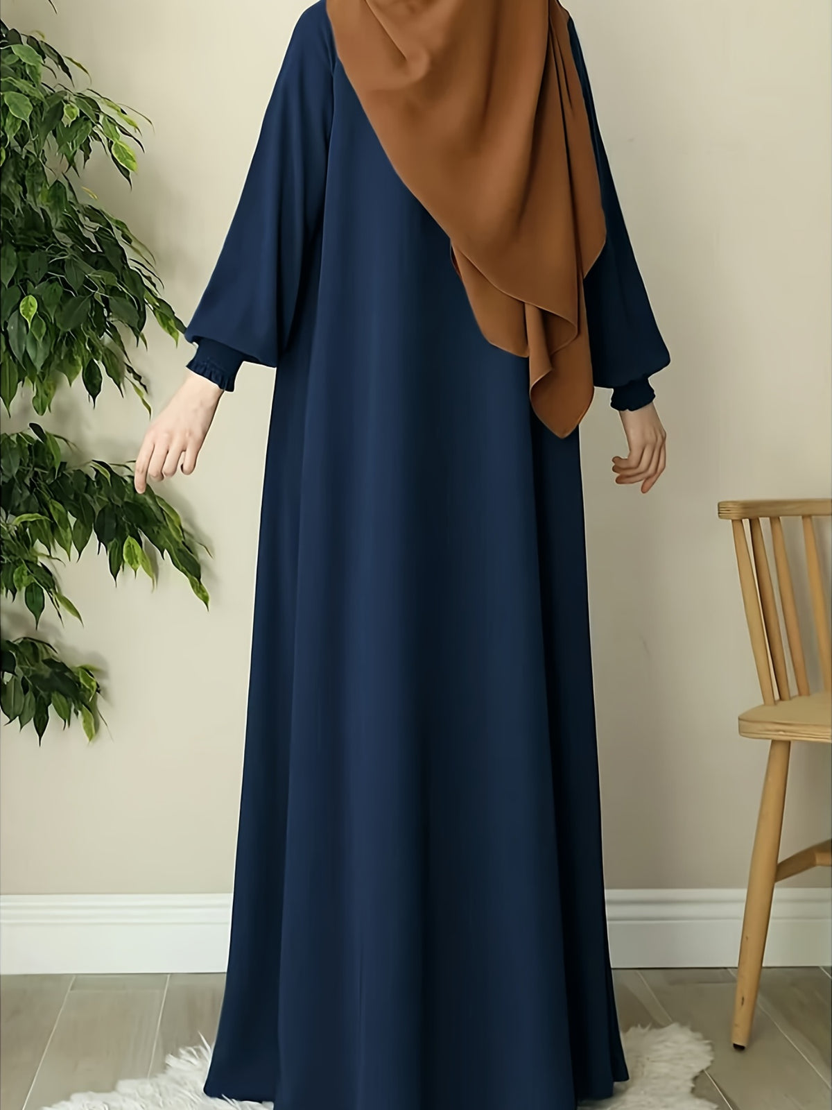 Middle Eastern Muslim Comfortable Solid Color Robe 8358 - Navy Color