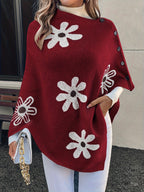A Versatile And Elegant Cape That Can Be Worn in Various Styles Throughout The Year, Featuring Fashionable Contrasting Colors And a Textured Design, Complete with Buttoned Details - Deep Red