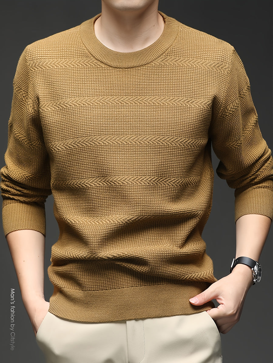 Men'S Round Neck Arrow Jacquard Knit Sweater, Non-Tight Fit, Suitable for Daily Commute And Casual Wear. Layering with Shirt Or Single Wear - SINBOS - Yellow