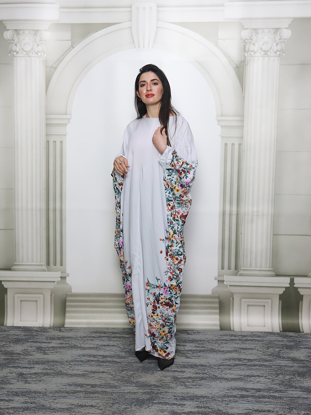 Batwing Sleeve Women's Dress - White