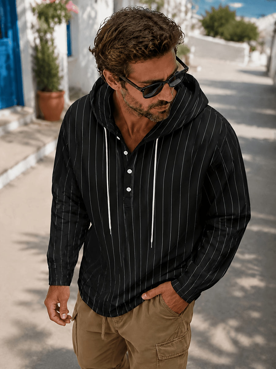 Men'S Vertical Striped Cardigan Trendy Brand Casual Mesh Open Front American Vintage Vertical Striped Hooded Men'S Street Individual Breathable Mesh Contrast Zipper Hoodie European Men'S Light Luxury Vertical Hooded Jacket Trendy Slim Athletic - 1pc Black