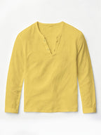 Men'S Linen Long-Sleeve 3pcs, Breathable Henley Neck Loose Fit T-Shirts for Spring And Autumn, Versatile for Business Casual, Commuting, And Lounging. (Box And Props for Display Solely) - White+black+yellow