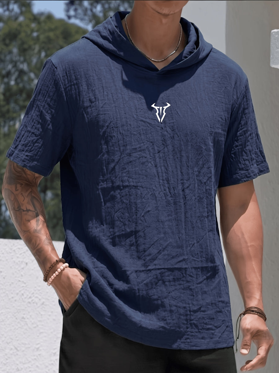 Men'S Shirt Linen Fabric Hooded Design Casual Easy Fashion Breathable High Elasticity Comfortable, Suitable for Outdoor Excursion Vacation Travel Beach Daily Casual Home Wear - Navy Color