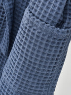 A 100% Waffle- Hooded Bathrobe with Quick-absorbing and Excellent Warmth Properties, Ideal for Bathing, Swimming, and Vacation Wear. Suitable for Sleeping. Features a Very Loose Fit. Perfect as a Holiday Gift for Family, Friends, or Partners - Blue