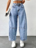 Patchwork Light Blue Women's Denim Ankle Pants - Light Blue