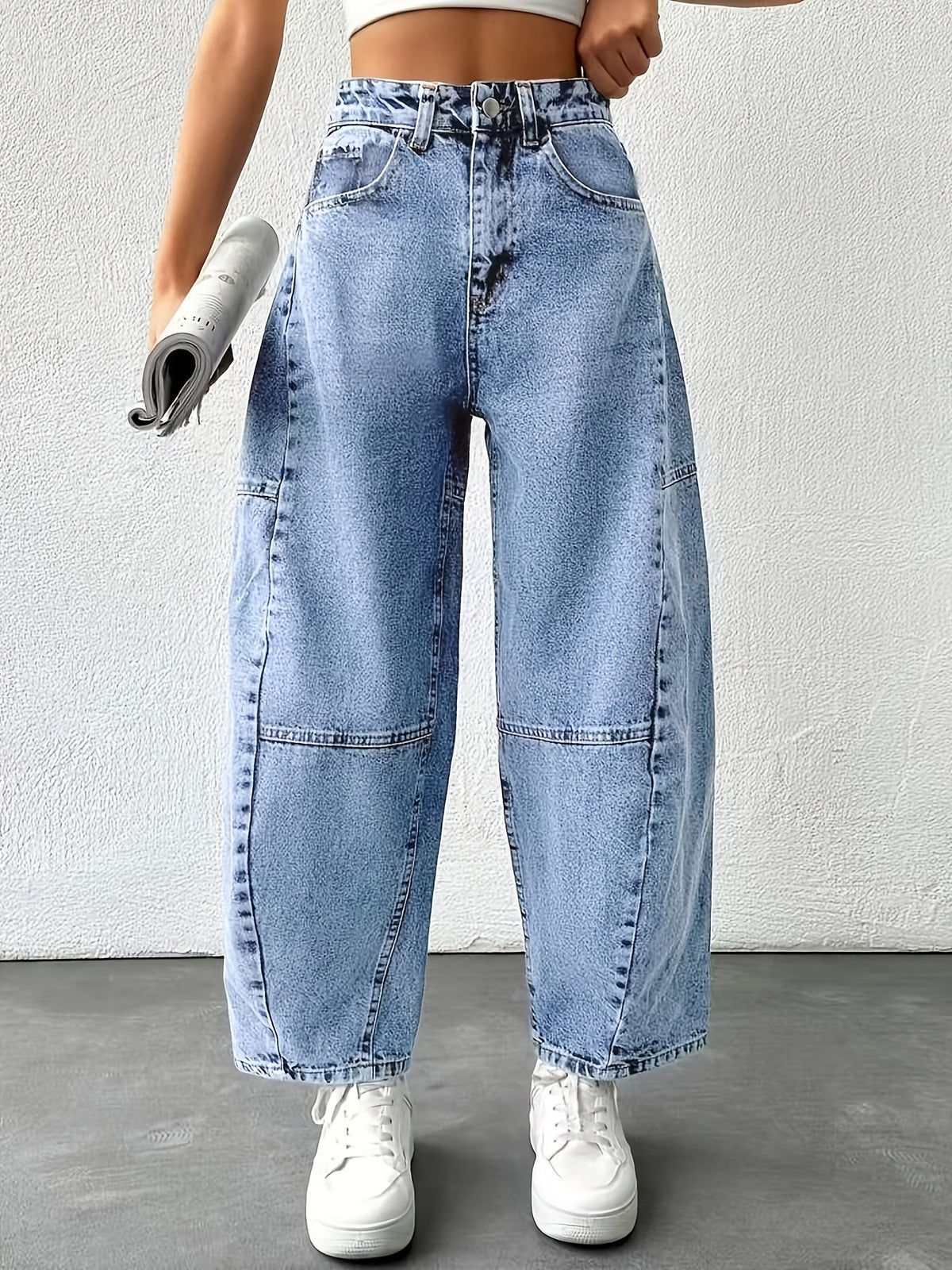 Patchwork Light Blue Women's Denim Ankle Pants - Light Blue