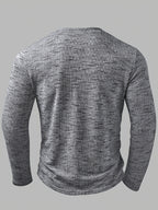 Men's Fashion Top, Autumn/Winter Outdoor Casual Breathable Bamboo Rayon Knot Knit Fabric, Round Neck Single-Breasted Button Long Sleeve Men's Henley Shirt - Silvery Grey