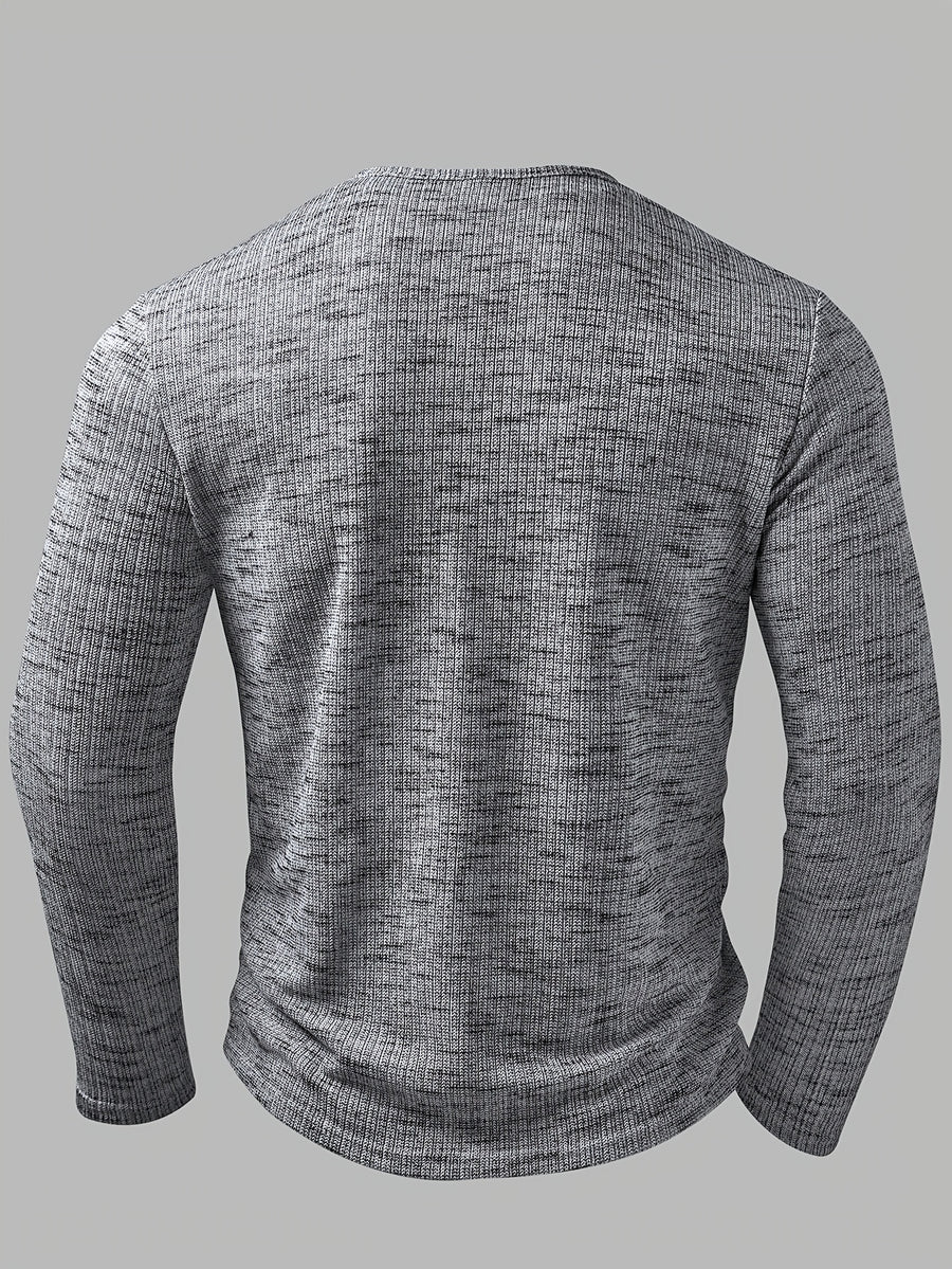 Men's Fashion Top, Autumn/Winter Outdoor Casual Breathable Bamboo Rayon Knot Knit Fabric, Round Neck Single-Breasted Button Long Sleeve Men's Henley Shirt - Silvery Grey