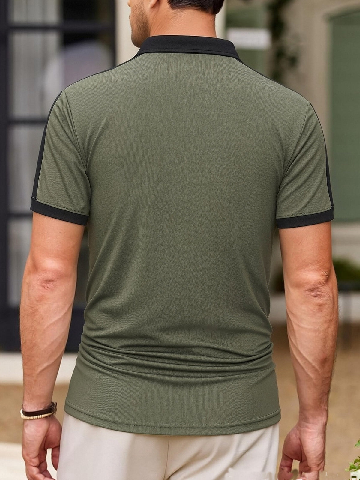 Men'S Casual Sports Solid Polo Shirt with Short Sleeves - Olive Green