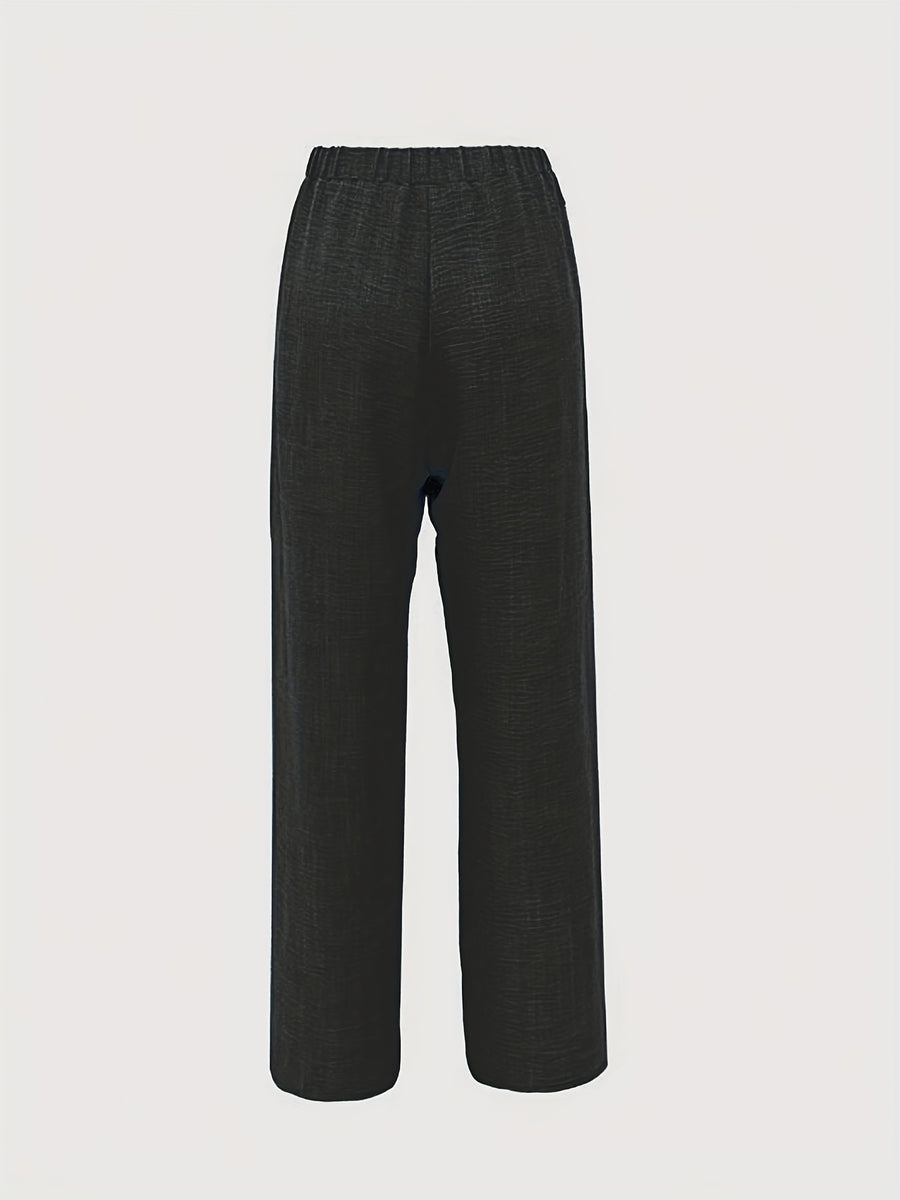 Stretch Elastic Waist Women's Pants with Insert Pockets, Simple and Versatile, 100% Polyester - Black