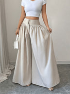 Elegant Buttoned Wide Leg Pants For Women | Solid Color, Loose Fit, Suitable For Spring/Summer/Fall - Apricot
