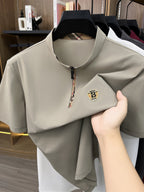 [Pearson OBM] Men'S T-Shirt New Short Sleeve Polo Shirt Mandarin Collar Easy Business Casual Premium Top Mido - Khaki