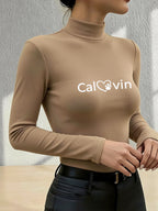 Women'S 2026 New Fashion Half-Neck Long Sleeve Body Suit, Casual Texture Fall Winter Style, Essential Base Layer for Fall Winter, Slim Sexy Comfortable Warm "Calvin Love Paw Print" - Khaki