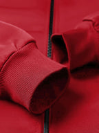 Men's Stand Collar Jacket for Urban Outings, European and American Style Casual Long Sleeve Spring/Autumn Jacket with Pockets, Ribbed Cuffs and Hem, Full Zipper Closure, Men's Sport Outerwear Jacket - Red