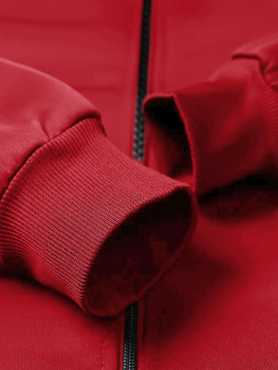 Jacket Men'S Stand Collar Multi-Scene Wear Western Easy Long Sleeve Spring Autumn Anti-Wrinkle Pure Ribbed Zipper Pocket Full Zipper Closure Sports Casual Cardigan Coat - Red