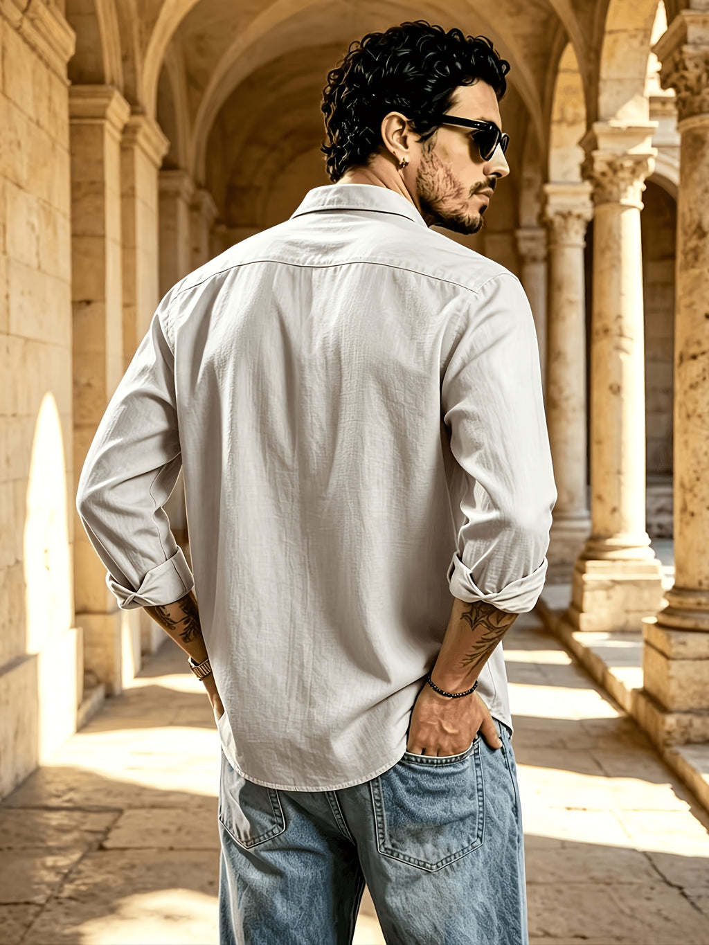 Men's Button Front Long Sleeve Shirts for Summer, Classic Solid Color Lapel Casual Work Shirts, Loose Fit Lightweight Breathable Daily Tops, Vintage Fashion Outdoor Vacation Blouses - Light Grey